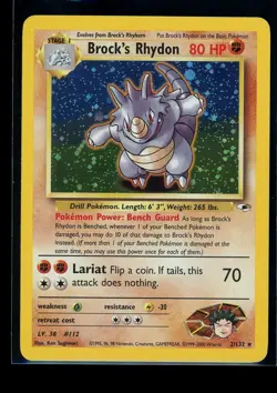 Brock's Rhydon 002/132 Gym Heroes Holo Pokemon TCG WOTC Vintage NM - Image 1