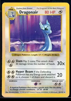 Dragonair 018/102 Base Set (Shadowless) Regular Unlimited Pokemon WOTC [NM] - Image 1