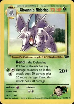 Vintage Wotc Pokemon Giovanni's Nidorino Gym Challenge 045/132 Light Play LP - Image 1