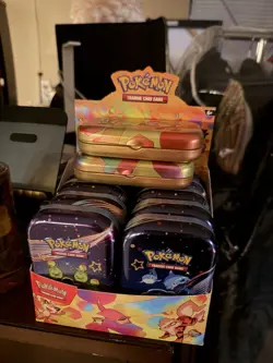 Pokemon Paldean Fates EMPTY Mini Tins Display Box With Two 151 Tins - NO Cards - Image 1