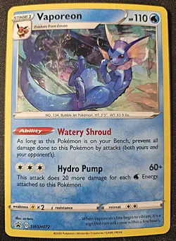 Vaporeon SWSH072 SWSH: Sword & Shield Promo Cards Holo PERFECT CONDITION - Image 1