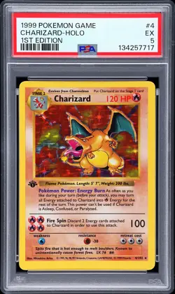 1999 POKEMON BASE SET 1ST EDITION #4 CHARIZARD-HOLO PSA 5 - Image 1