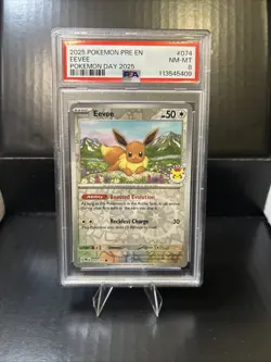 PSA 8 Eevee 074/131 Pokemon Day 2025 Stamped Promo Card - Image 1