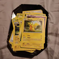 2021 Pokemon Mighty Mysterious Tin! Snorlax With 125 Pokemon Card Lot Pikachu - Image 2