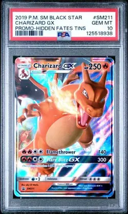 2019 PM SM Black Star Charizard GX Promo Card Hidden Fates Tin #SM211 PSA 10 - Image 1