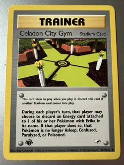 Pokemon Card - Gym Heroes 107/132 - CELADON CITY GYM (unc) **1st Edition** LP - Image 1