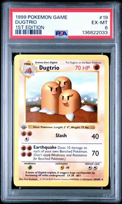 1999 POKEMON GAME 1ST ED #19 DUGTRIO PSA 6 - Image 1