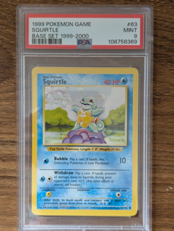 Pokemon Game Base PSA 9 Squirtle #63 WOTC 1999-2000 UK 4TH PRINT UNLIMITED MINT - Image 1