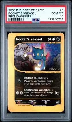 Pokemon PSA 10 GEM MINT Rocket's Sneasel Winner Best of Game Promo #5 - Image 1