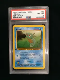 Graded PSA 8 HORSEA #49 1999 Pokemon Fossil 1ST EDITION NM - MT - Image 1