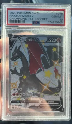 2020 POKEMON SWORD & SHIELD CHAMP'S PATH SECRET #079 FULL ART/CHARIZARD V PSA 10 - Image 3