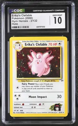 CGC 10 GEM MINT Erika's Clefable 2000 Gym Heroes 3/132 Holo Pokemon Card - Image 1