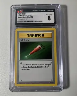 Full Heal Pokemon Base Set 1999 82/102 Shadowless CGC 8 NM/MT - Image 1