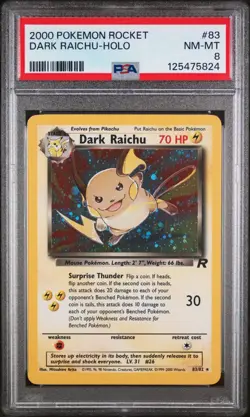 Team Rocket Dark Raichu Holo 83/82 PSA 8 Pokemon WOTC 2000 TCG ⚡ - Image 1