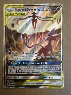 Auth Pokemon TCG Espeon & Deoxys GX SM240 Black Star Promo Full Art Holo Card - Image 1