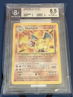 1999 Pokemon TCG Charizard Base Set 4/102 Unlimited Holo Rare BGS 8.5 subgrades - Image 1