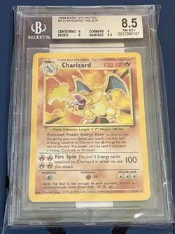 1999 Pokemon TCG Charizard Base Set 4/102 Unlimited Holo Rare BGS 8.5 subgrades - Image 3