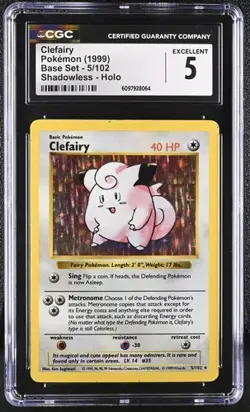 Clefairy Holo Shadowless CGC 5 EXCELLENT Pokemon (1999) Base Set 5/102 - Image 1