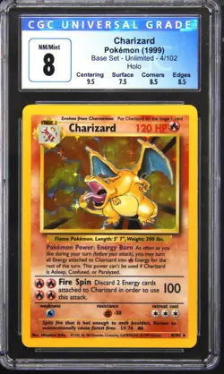 1999 POKEMON BASE SET UNLIMITED CHARIZARD CGC 8 - Image 1