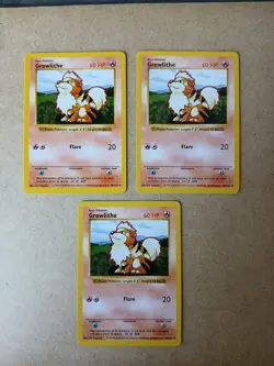 Pokemon TCG Growlithe 28/102 Shadowless 3x Card Lot LP - Image 1