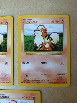 Pokemon TCG Growlithe 28/102 Shadowless 3x Card Lot LP - Image 3