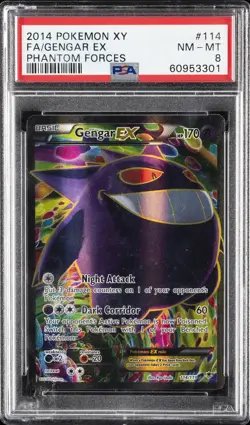 2014 POKEMON XY PHANTOM FORCES #114 FULL ART/GENGAR EX PSA 8 - Image 1