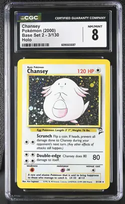 CGC 8 Chansey 3/130 Holo Base Set 2 Pokemon Card - Image 1