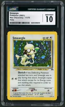 2001 Pokemon Neo Discovery Unlimited Smeargle Holo Rare 11/75 CGC Gem Mint 10 - Image 1