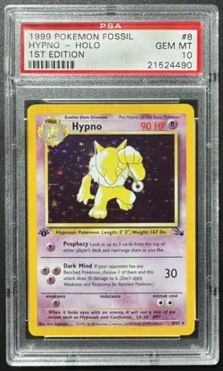 PSA 10 Hypno Holo 1st Edition 8/62 1999 Pokemon Fossil English - Image 1