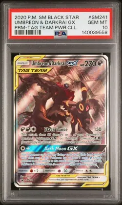 2020 POKEMON SM BLACK STAR PROMO #SM241 UMBREON & DARKRAI GX PSA 10 (KQ558 - Image 1