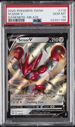 2020 POKEMON SWORD & SHIELD DARKNESS ABLAZE #118 SCIZOR V PSA 10 - Image 1
