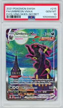 2021 Pokemon Evolving Skies FA/Umbreon VMAX 215/203 Secret Art PSA 10 - Image 1
