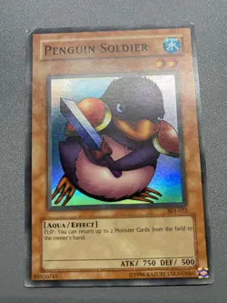 Yugioh Penguin Soldier Unlimited Super Rare SDJ-022 HP (DAMAGED) - Image 1