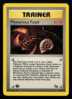 Mysterious Fossil 62/62 Common 1st Edition Fossil Pokemon Card - Image 1