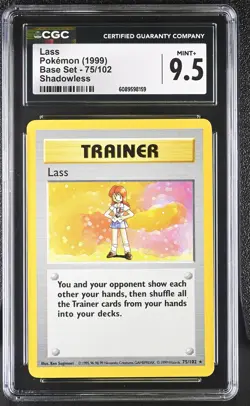 CGC 9.5 MINT+ Lass 1999 Base Set 75/102 Shadowless Pokemon Card - Image 1