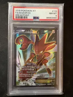 Pokemon TCG Scizor EX Full Art Ultra Rare Holo Card 119/122 Breakpoint PSA 8 - Image 1