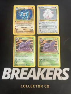1999 Base Set Fossil Vintage Pokemon 4 Card Lot: Holo 1st Ed Machamp Chansey Muk - Image 1