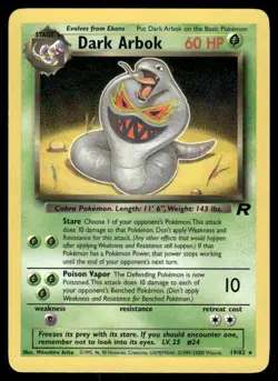 Pokemon Cards Dark Arbok 19/82 UNLIMITED Team Rocket WOTC Rare NM - Image 1