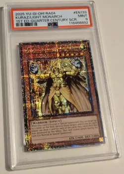 2025 YU-GI-OH! QUARTER CENTURY STAMPEDE Kuraz The Light Monarch RA04-EN133 PSA 9 - Image 2