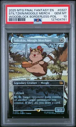 2025 Stiltzkin, Moogle Merchant #0327 (Borderless) Final Fantasy Foil PSA 10 - Image 1