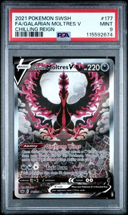 2021 POKEMON SWORD & SHIELD CHILLING REIGN FULL ART/GALARIAN MOLTRES V PSA 9 - Image 1