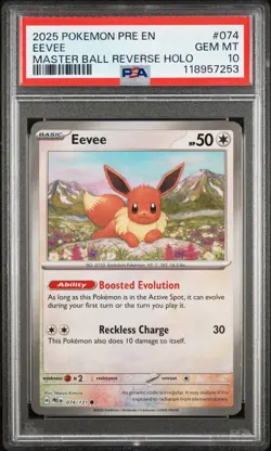 2025 Pokemon Eevee Master Ball Reverse Holo 074 PSA 10 Gem Mint - Image 1