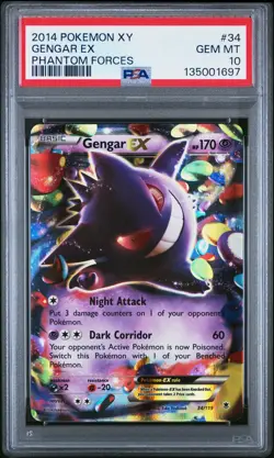 2014 POKEMON XY PHANTOM FORCES #34 GENGAR EX PSA 10 - Image 1