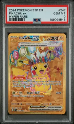 2024 POKEMON SSP EN-SURGING SPARKS HYPER RARE #247 PIKACHU EX PSA 10 - Image 1
