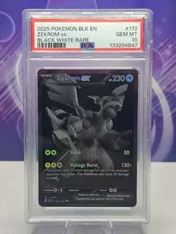 Pokemon 2025 Zekrom ex 172/086 Black White Rare Black Bolt GEM MINT PSA 10 - Image 1