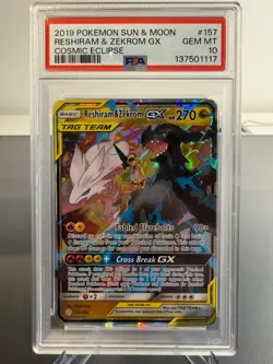 Pokemon TCG PSA 10 GEM MINT Reshiram & Zekrom GX 157/236 Cosmic Eclipse English - Image 1