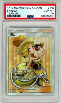 Pokemon Nita Sun & Moon Team Up Full Art Ultra Rare 180/181 PSA 10 - Image 1