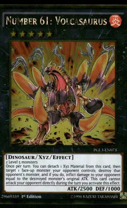 Yugioh! Number 61: Volcasaurus PGL3-EN073 Gold Rare 1st Ed VLP - Image 1