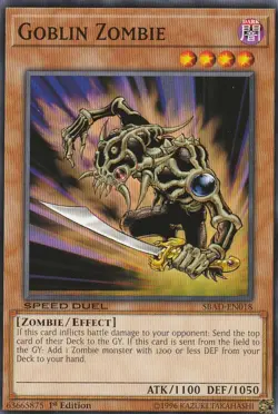 YUGIOH CARD 1 X GOBLIN ZOMBIE SBAD-EN018 1ST EDITION - Image 1