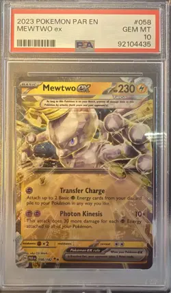 PSA 10 GEM Mint Mewtwo ex 058/182 Double Rare Paradox Rift Holo Pokemon Card - Image 1